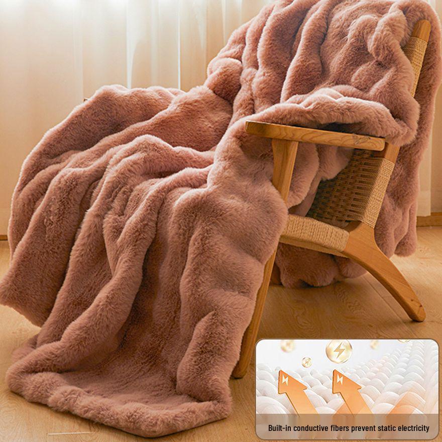 Pătură Groasă de Pluș de Iarnă din Blană de Iepure - Lână Moale Coral pentru Canapă, Pat sau Pui de Somn la Birou
