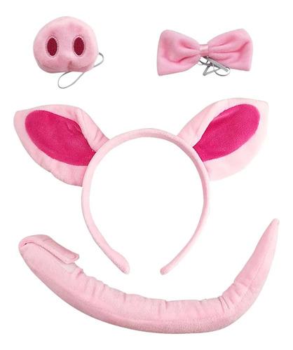 Pig Costume Animal Ears Headband Nose Bow Tie Tail Headban