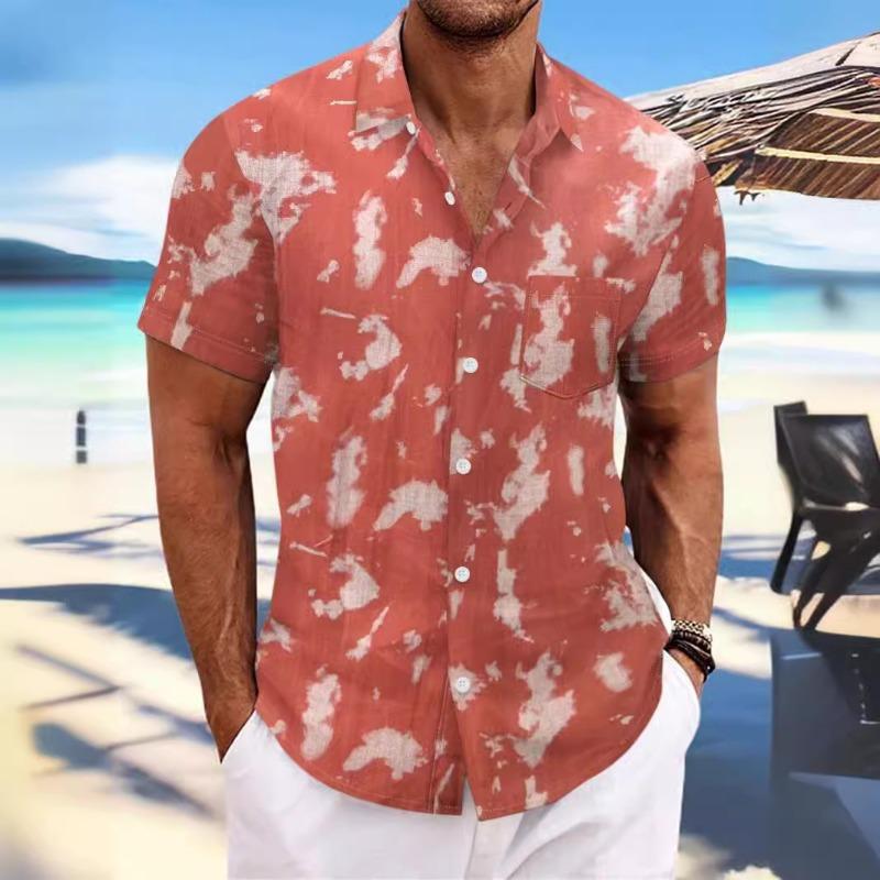 Summer New Tie-dye Lapel Short-sleeved Men's Beach Casual Sports All-match Shirt