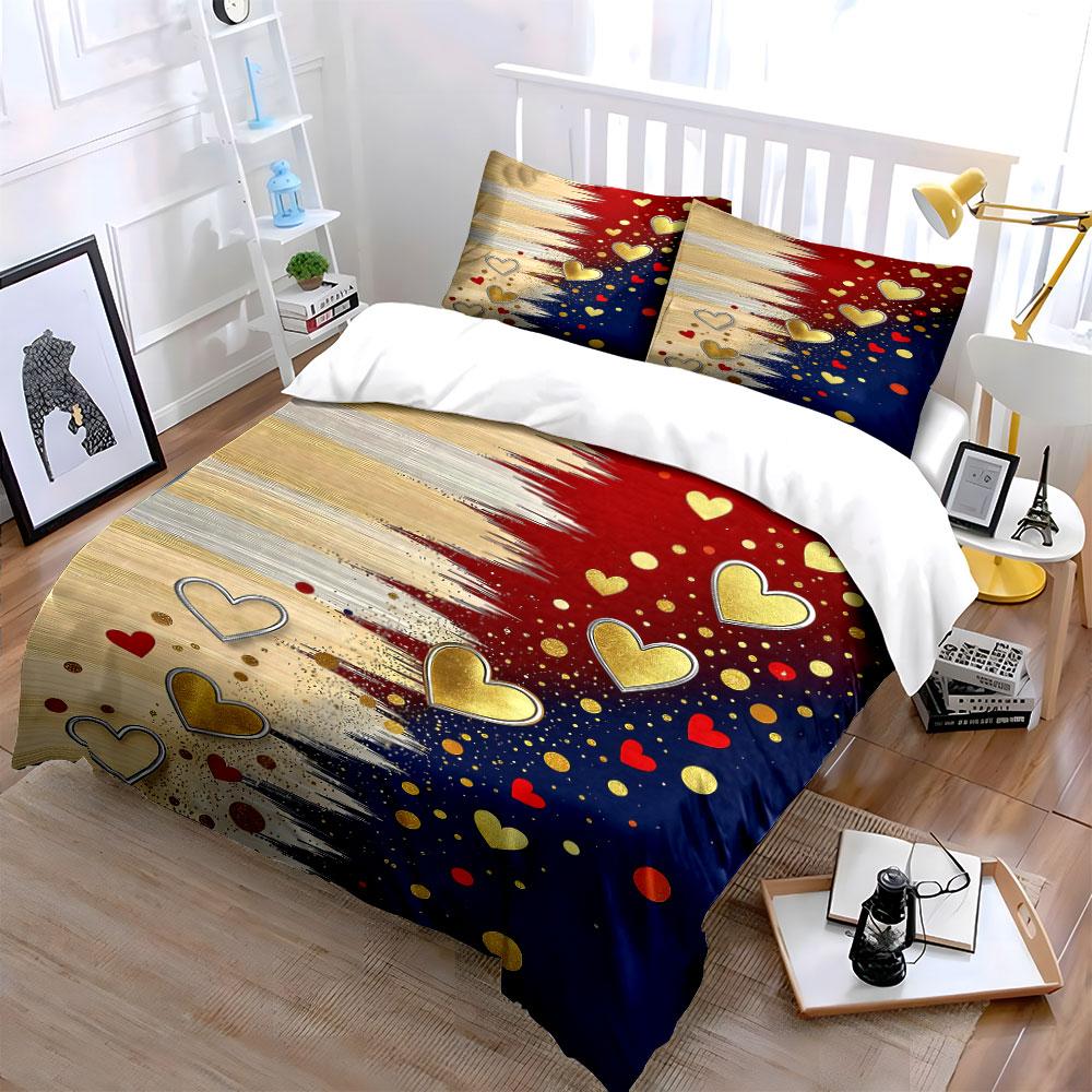 Golden and Red Hearts. Bedding Sets Duvet Cover Sets Duvet Covers Pillowcases(1* Duvet Cover 2* Pillowcases Without Duvet Insert)