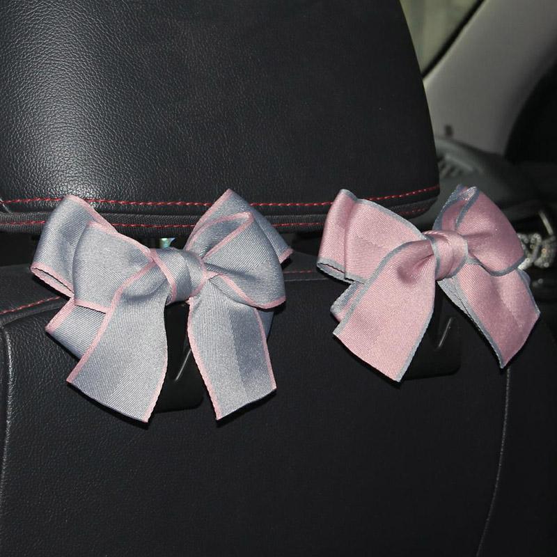 Creative Cute Bowknot Car Seat Back Storage Hooks Vehicle Headrest Organizer Hanger for Groceries Bag Handbag Car Accessories