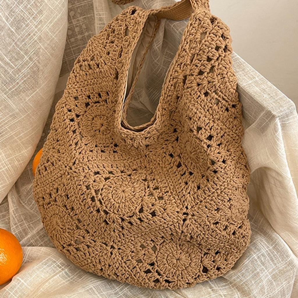 Fashion Casual Handmade Crochet Hollow Flower Woven Summer Vacation Simple Large Capacity Commuting Work Shoulder Bag