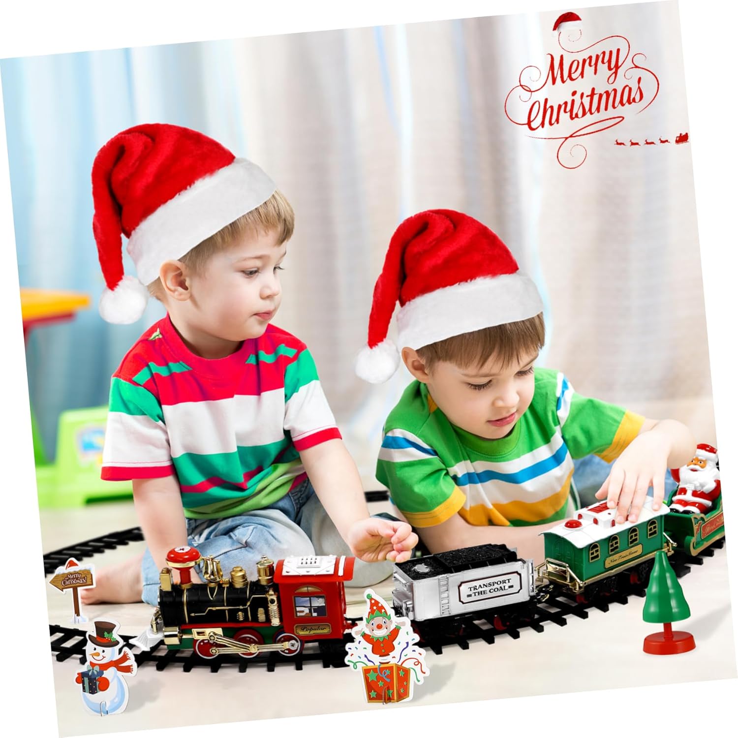 TOYANDONA Christmas Train Set with Sound and Light, Train Railway Tracks Kit Train Model Toy Battery Powered for Kids Boys Girls