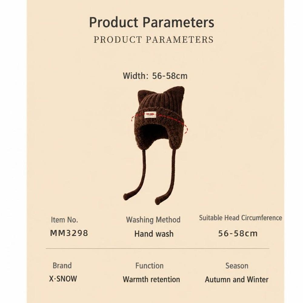 Polyester Cat Ear Knitted Hat 56cm To 58cm Head Circumference Warm Trapper Hat Casual Use