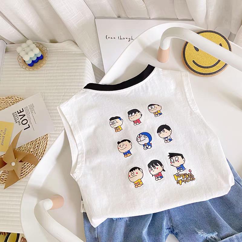 Summer Kids Cotton Cartoon Print Vest Sleeveless Inner Top For Boys And Girls