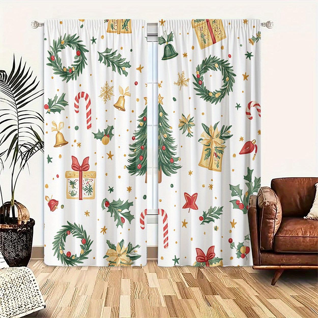 

2 шт. Рождественские шторы с мультяшным принтом - Светофильтрующие, Дизайн с кулиской для спальни, гостиной, офиса и домашнего декора 53x116cm 2pc21x46in&Without mount