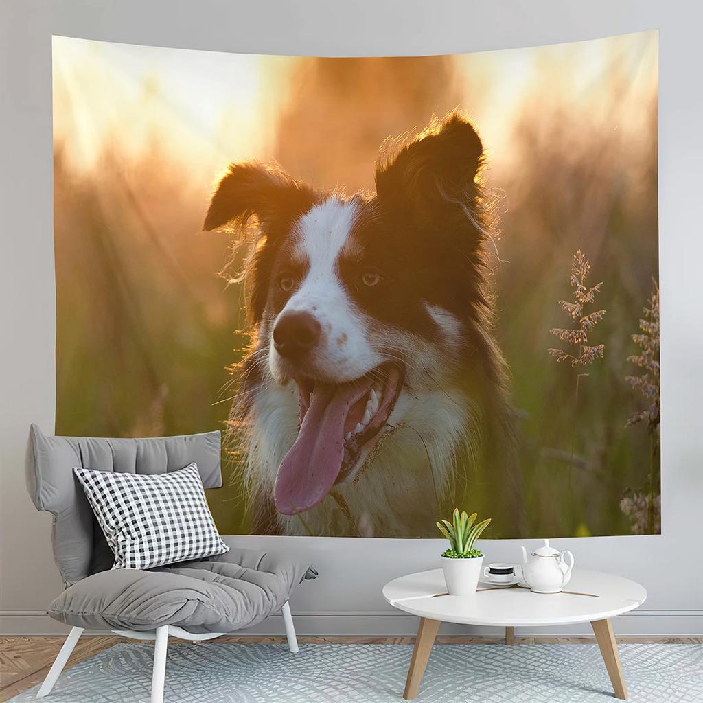 Border Collie Tapestry Fence Pastures Tapestry Adorable Animal Tapestry Creativity Art Tapestries Home Living Room Bedroom Dorm