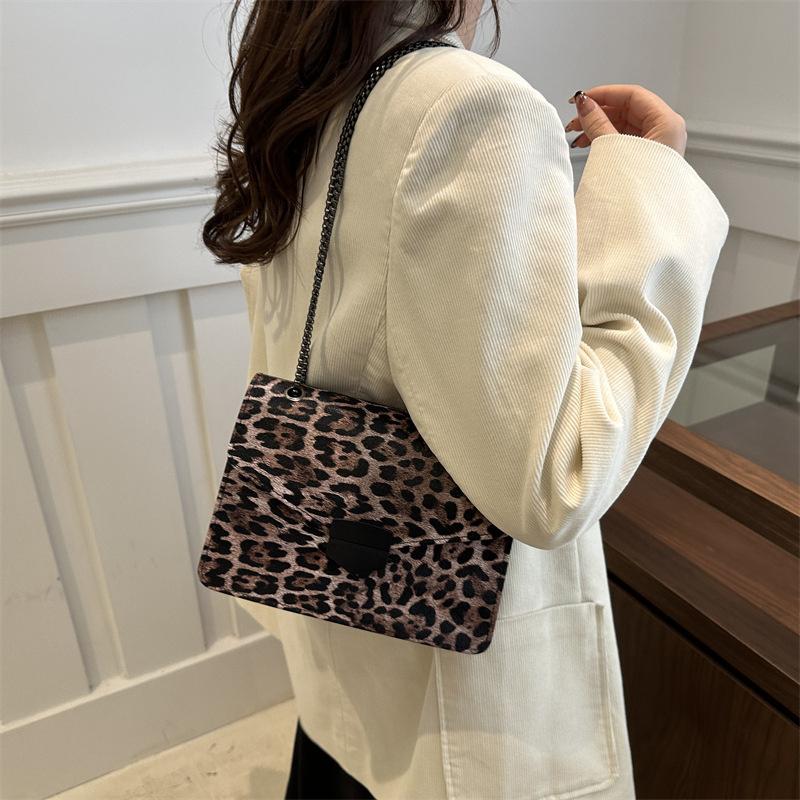 Small Square Handbag Tote Bag For Women Vintage Clutch Bag Leopard Pattern Crossbody Shoulder Bag Ladies Pu Leather Bag KTB