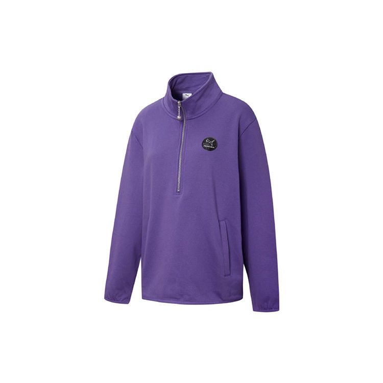 Puma X Pronounce Half-Zip Stand Collar Sport Pullover With Large Back Logo Women Tops Violet 534040-74