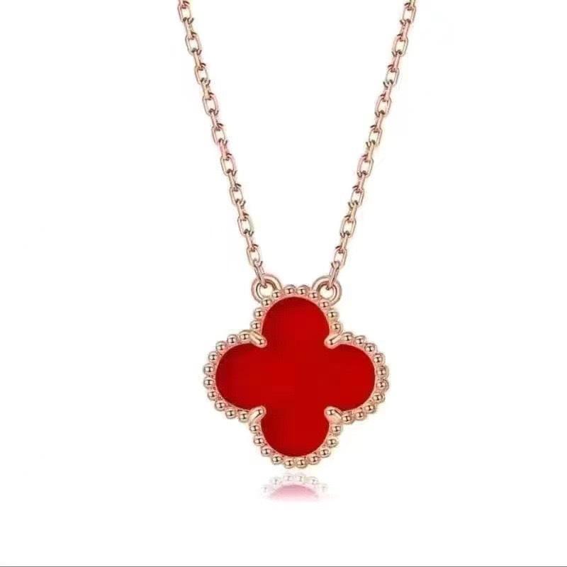 High-quality Four-leaf Clover Necklace 18K Natural Mother-of-pearl Rose Stone Light Luxury Necklace for Girlfriend
