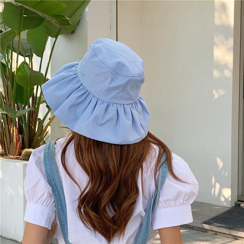 Niche designer pleated lace bucket hat women summer travel big brim sun hat sun protection sun hat tide