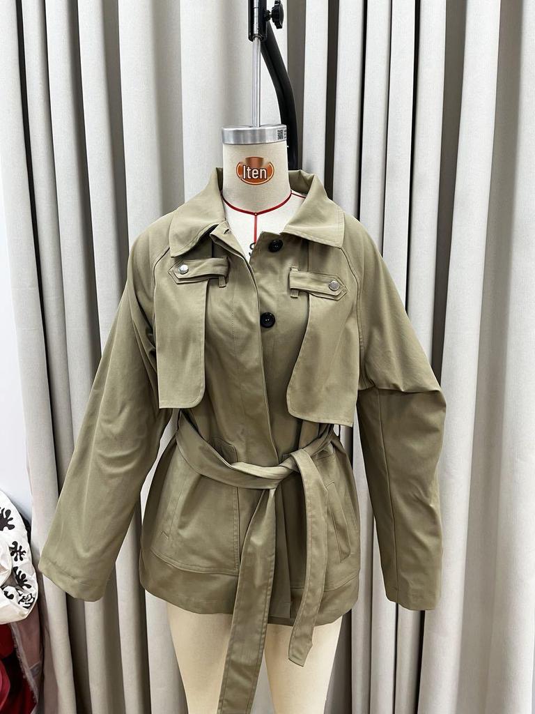 2025 Autumn European & American Fashion Lapel Tie-up Short Trench Coat