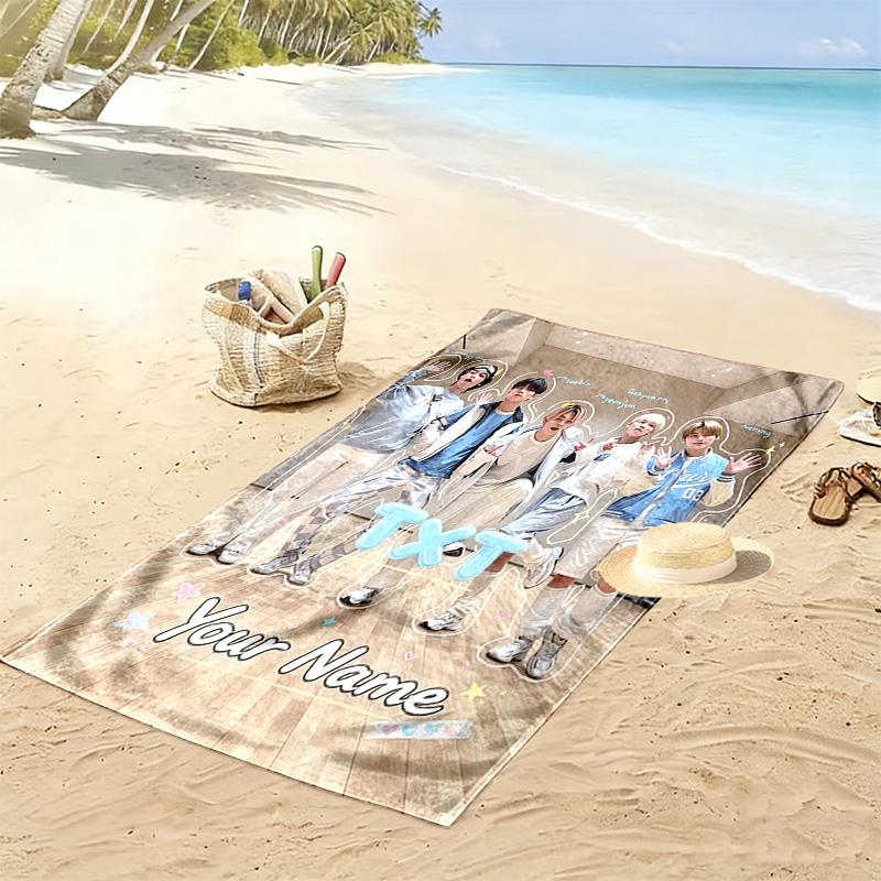 Name Custom TXT Poster Print Beach Towel, Large Soft Quick Dry Towel for Beach Camping Swimming
