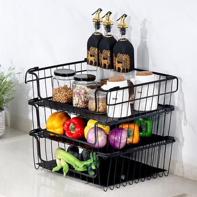 Prateleira empilhável de metal multicamadas para cozinha com 3 camadas para cesta de armazenamento de frutas