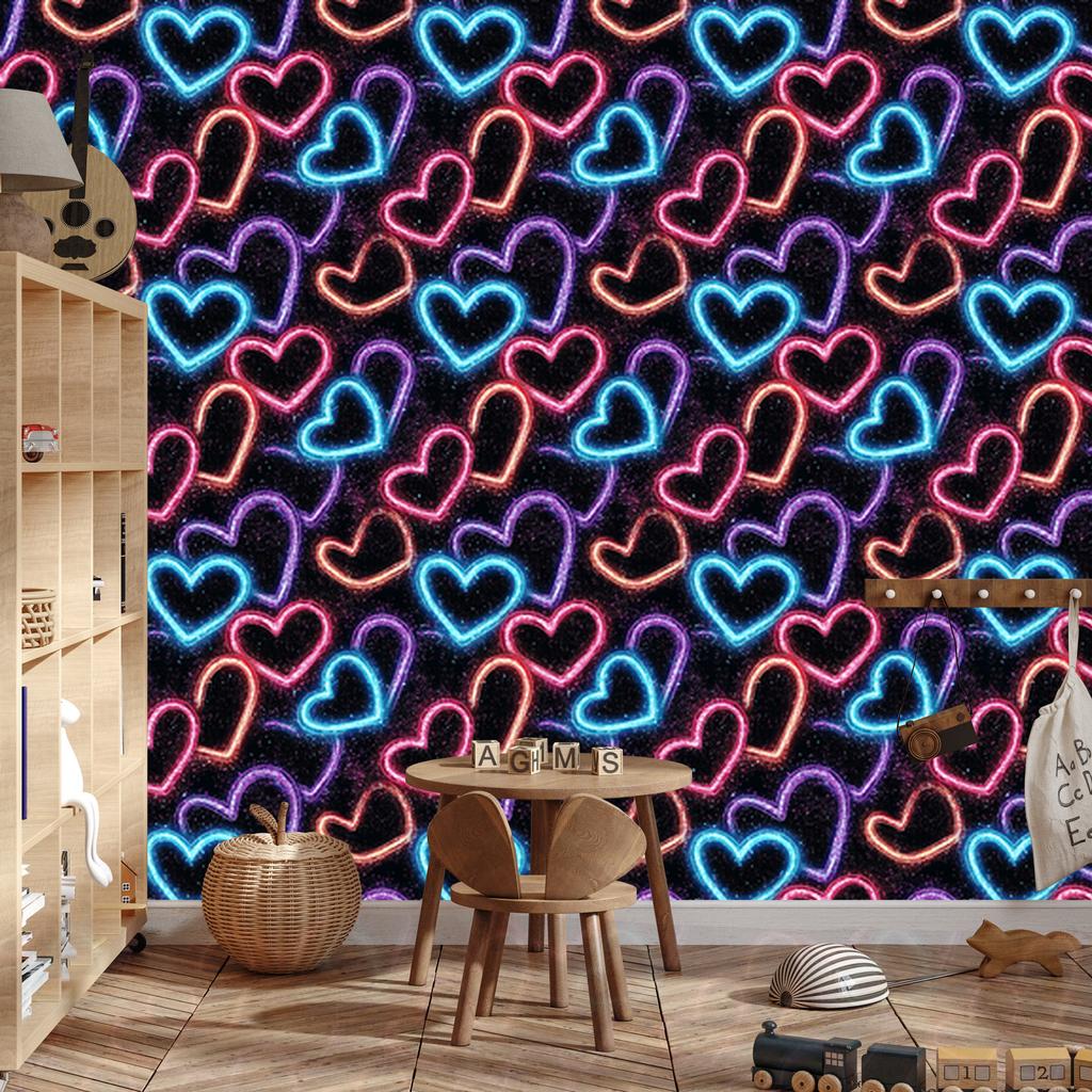 Neon Glitter Hearts Wallpaper Black and Burgundy 50x1000