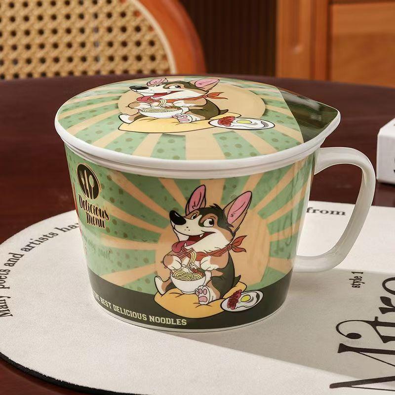 Ins Style Creative Instant Noodle Ceramic Cup Bowl with Cover Bento Box Student Lunch Box Instant Noodle Bowl Soup Bowl Set