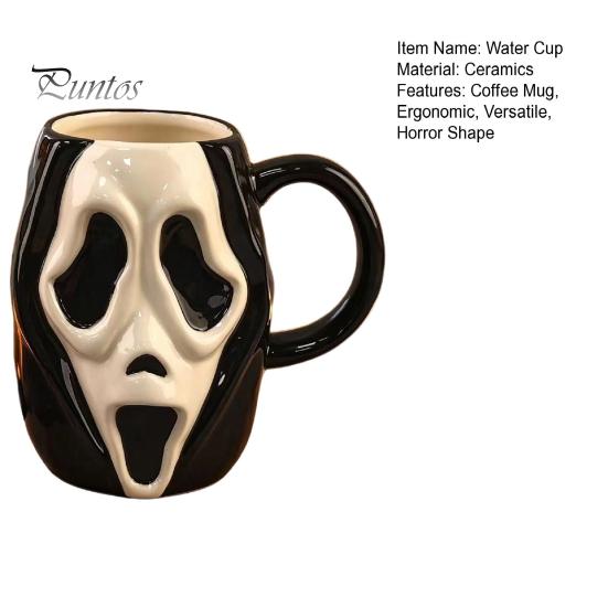 Interesting Niche Holiday Present Horror Face Ceramic Coffee Mug, Unique Mask Water Funny Daily Cup Cup, 385ml Capacity, Decorative Drinkware