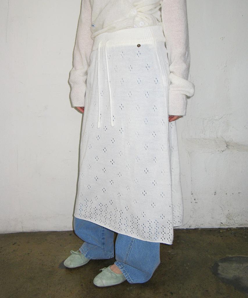 Ronron Pointelle Knit Long Skirt Ivory