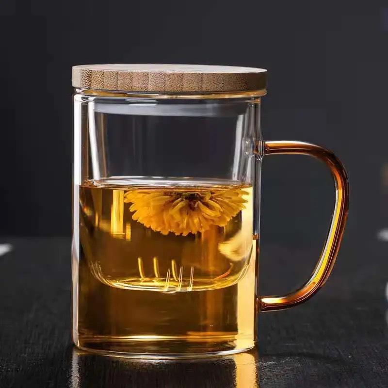 Hoge borosilicaat hittebestendige glazen theekop theeceremonie kop thee kop thee scheiding filter kop kantoor kop thee kop