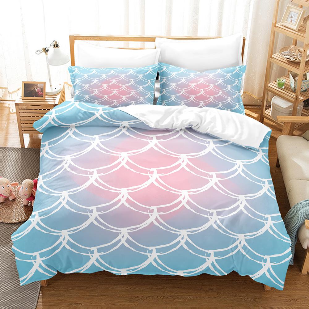 Laser Gradual Change Fish Scale 3D Digital Printing Three-Piece Quilt Cover Pillowcase Home Textile Bed Sheet Kit