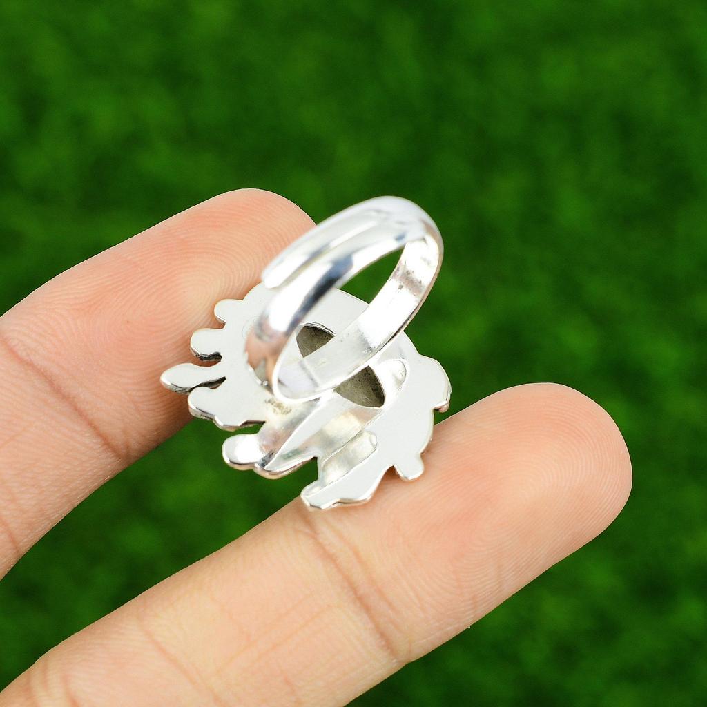 Natural Rainbow Moonstone 925 Silver Stackable Adjustable Ring For Girls