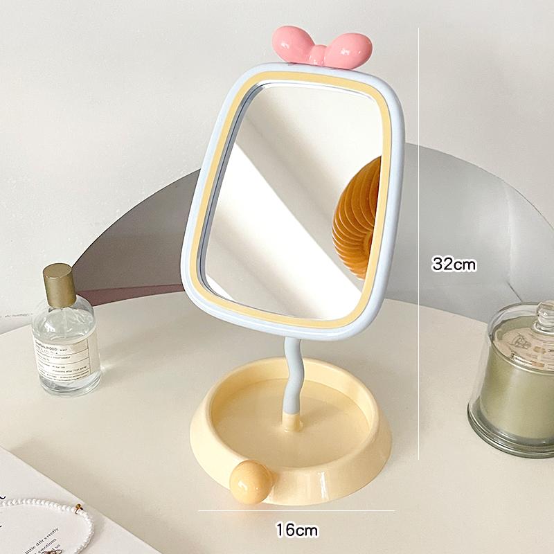 Cute Multifunctional Makeup Mirror with Jewelry Storage Tray Student Dormitory Standing Mirrors Phone Holder Korean Style 2025