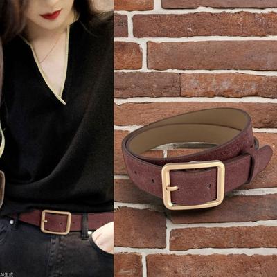 Frosted Suede Leather, Genuine Leather Women'S Belt, Cowhide Retro Simple With Casual Pants, Jeans Belt 2.3