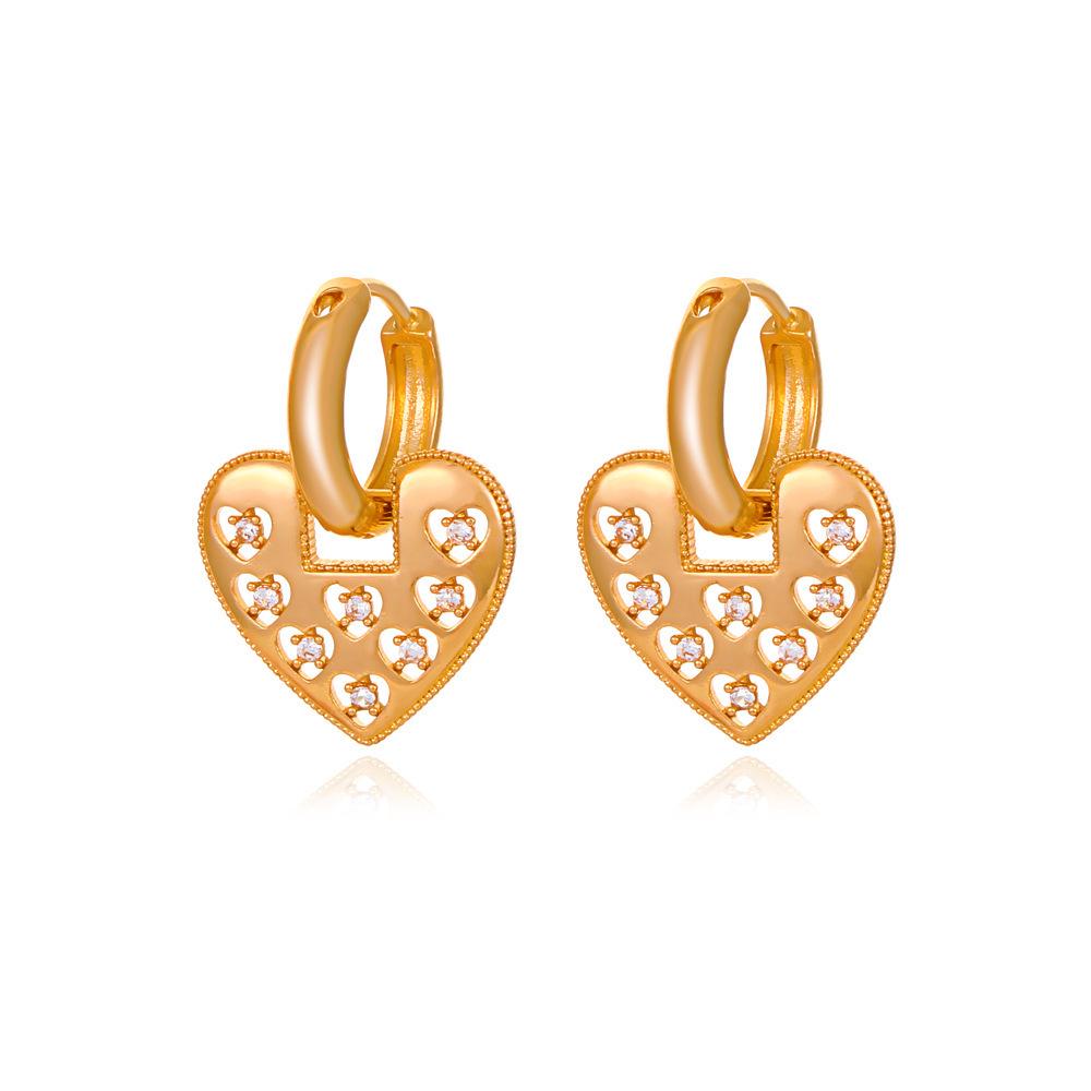 European & American Minimalist Zircon Flower Earrings with Heart Ear Cuffs - Stylish Niche Design for Women
