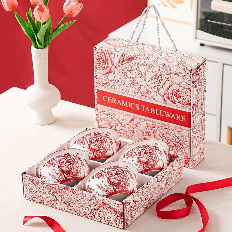 Ruhan Ceramic Red Rose Tableware Gift Set
