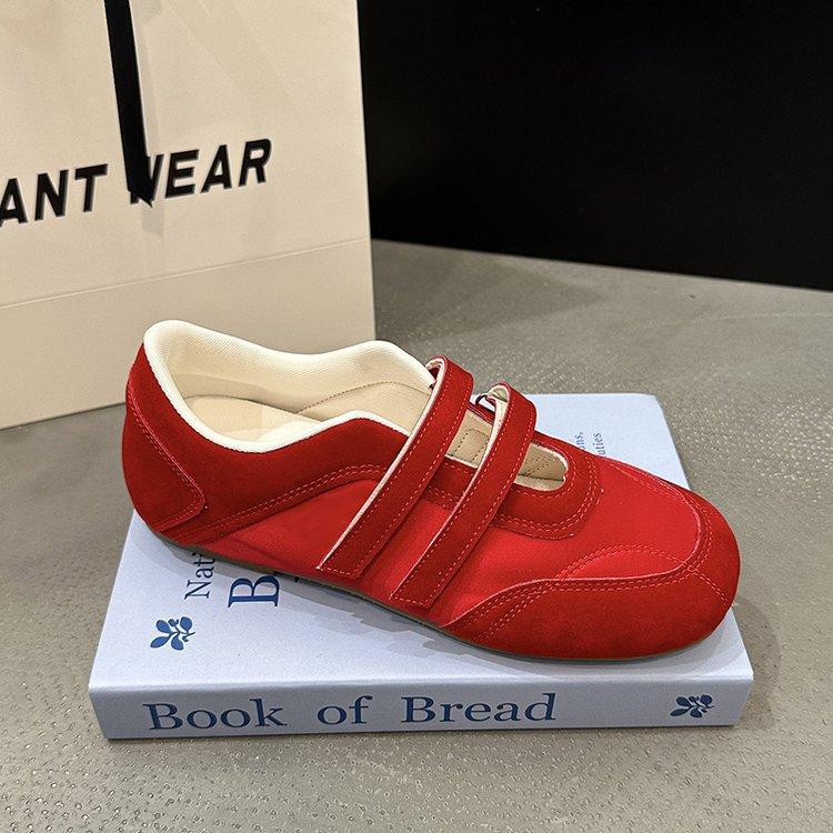 2025 spring and summer new leather flat ballet shoes Velcro double word belt Mary Jane shoes versatile single shoes