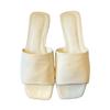 Cowhide Version~ Korean Simple Square Head Flat Bottom Comfortable Open-toed One-word Slippers Women Wear 2025 Summer Cool Slippers