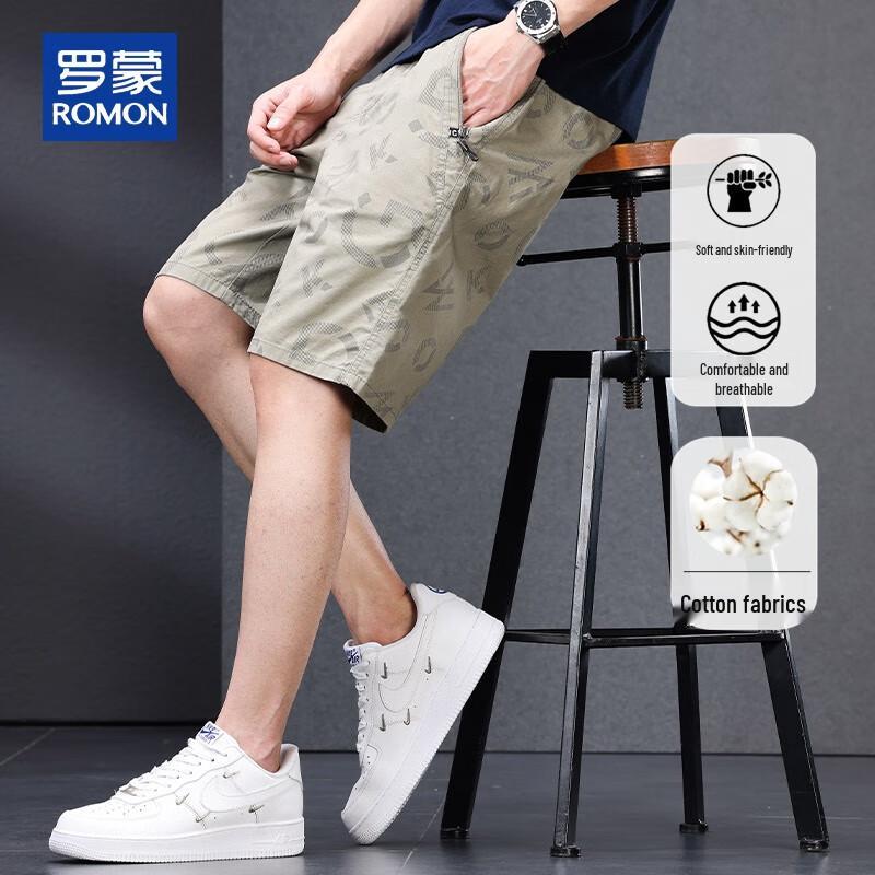 ROMON Men's Summer Cotton Letter Print Casual Shorts