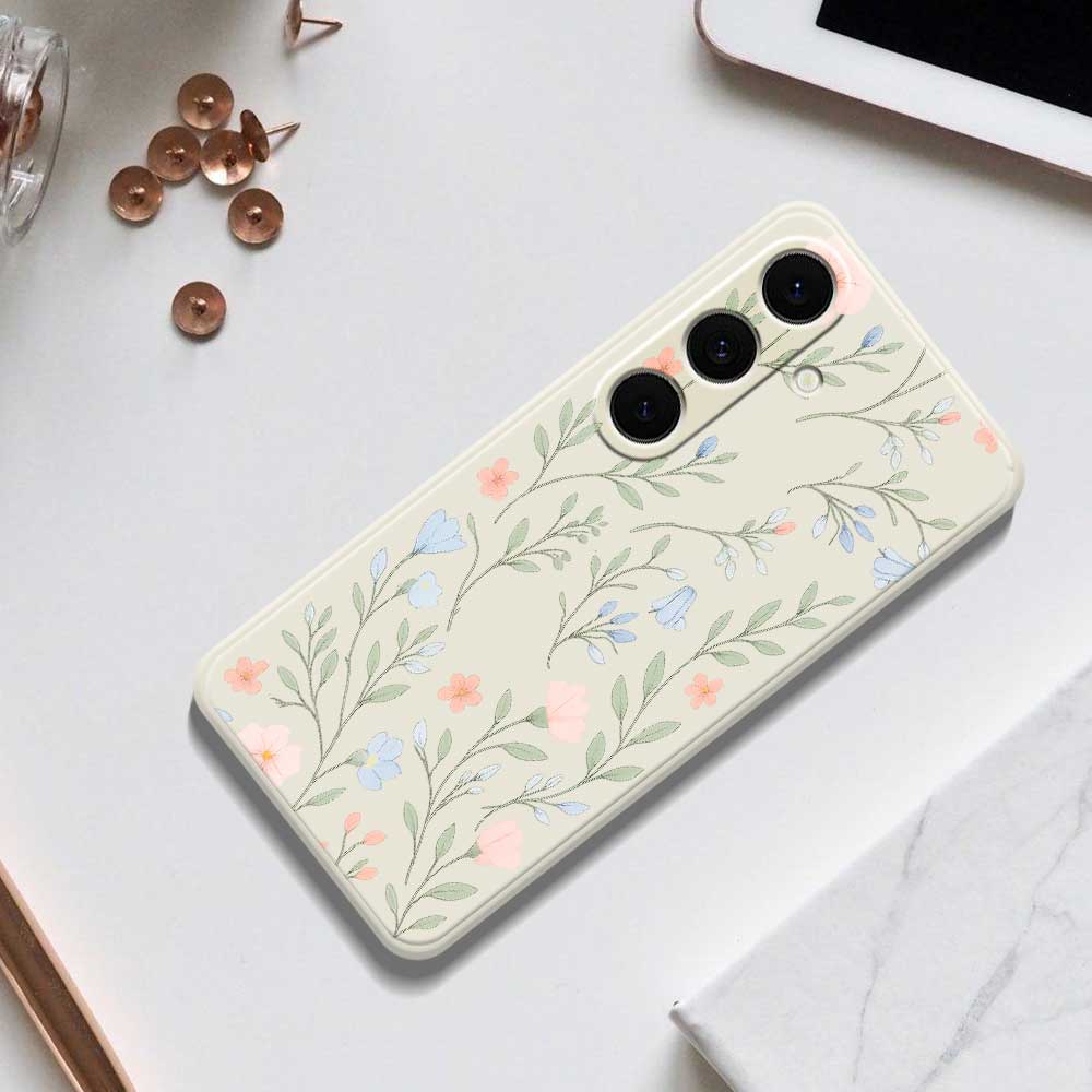 For Samsung Galaxy S24 FE Case Pink Blue Flowers Pattern Printing Straight Edge TPU Phone Back Cover