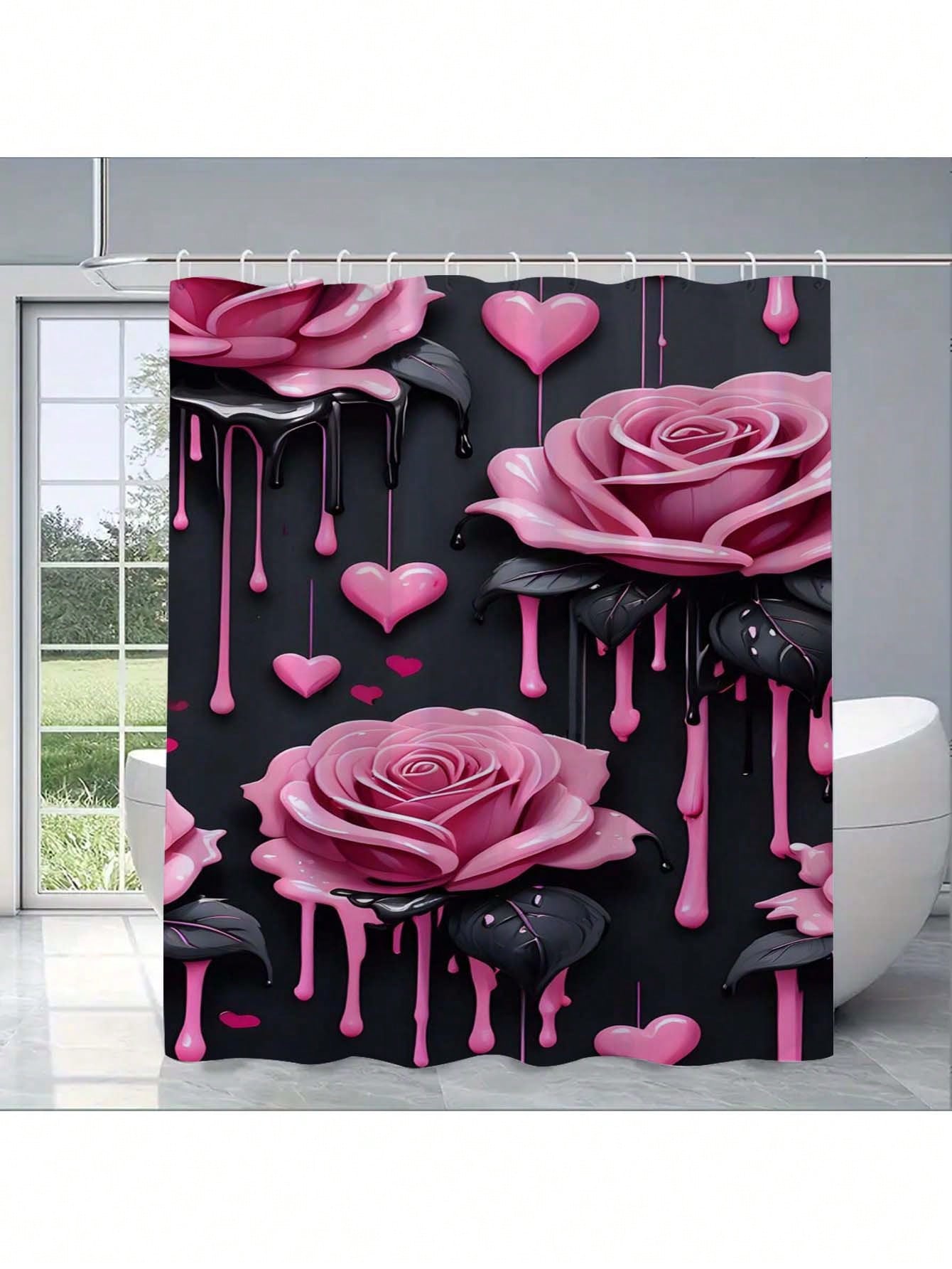 Romantic Rose Shower Curtain: Embrace the Bold Pink Design, Soft Fabric, and Love Vibes for Your Cozy Bathroom W90XH180cm