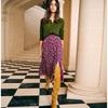 Lady Vintage Floral Purple Mid Length Long Length Chiffon Skirt