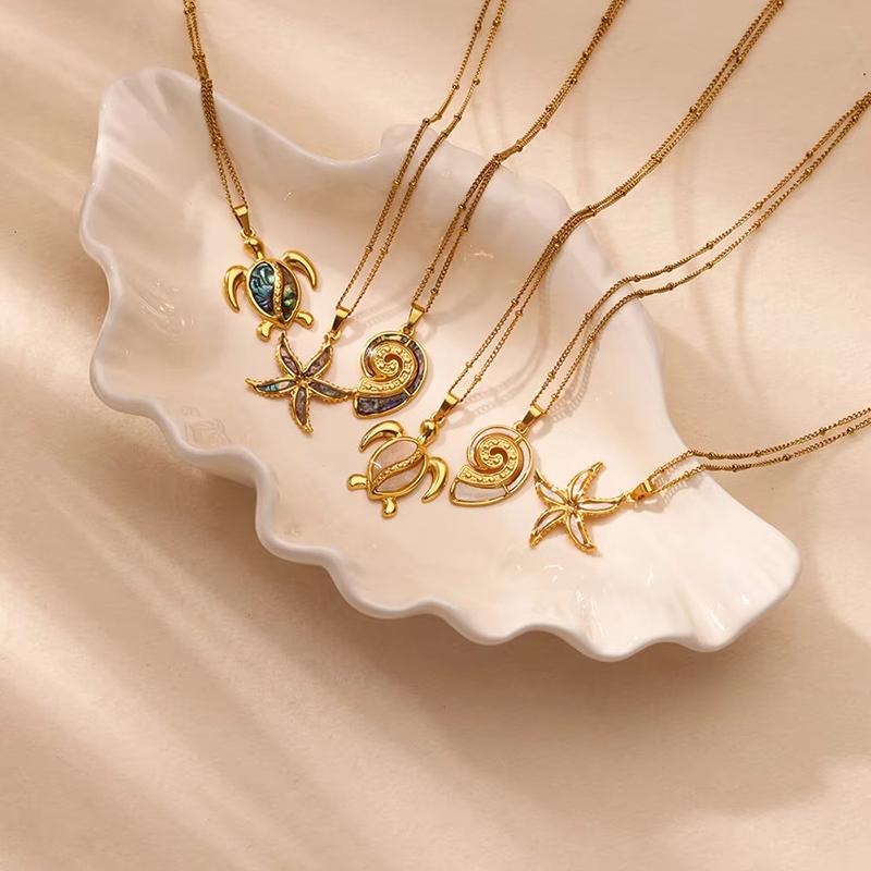 Creative Sea Turtle Conch Pendant Necklace For Women Girls Exquisite Stainless Steel Pendant Clavicle Chain Jewelry Accessories