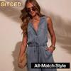 Women's Fashion Casual Solid Color Print Sleeveless Jumpsuit