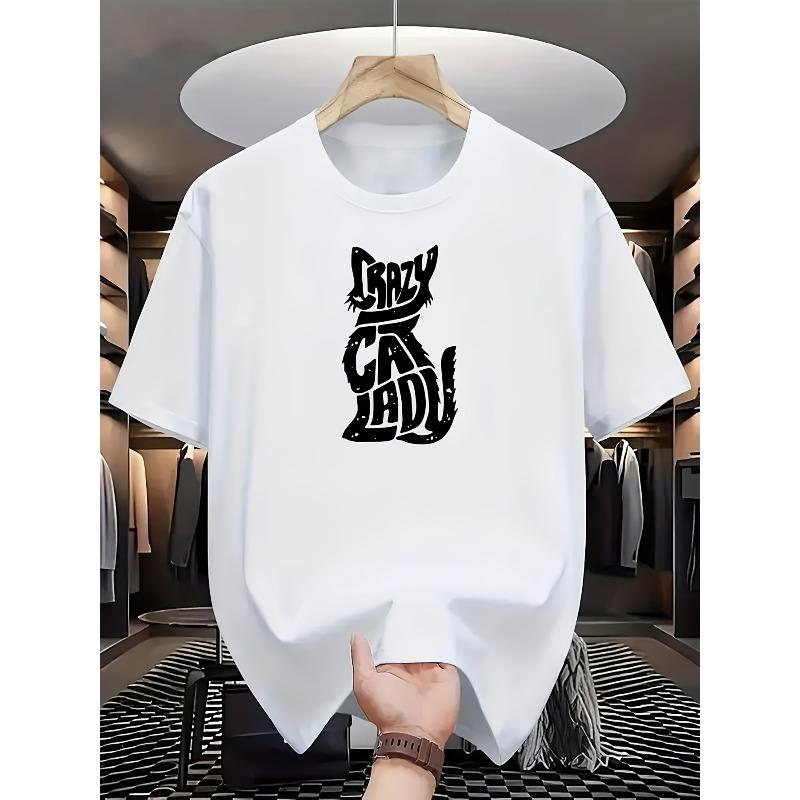 

European Size White Short-sleeve T-shirt Displayed in a Fashionable Walk-in Closet Scene:Featuring a Print That Creatively Blends Artistic Typography S белый