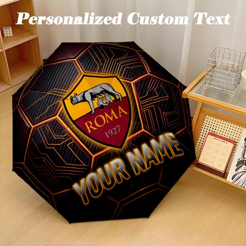 8 Rib Auto Folding Umbrella AS Roma Print Custom Name Text Portable Rain Gear