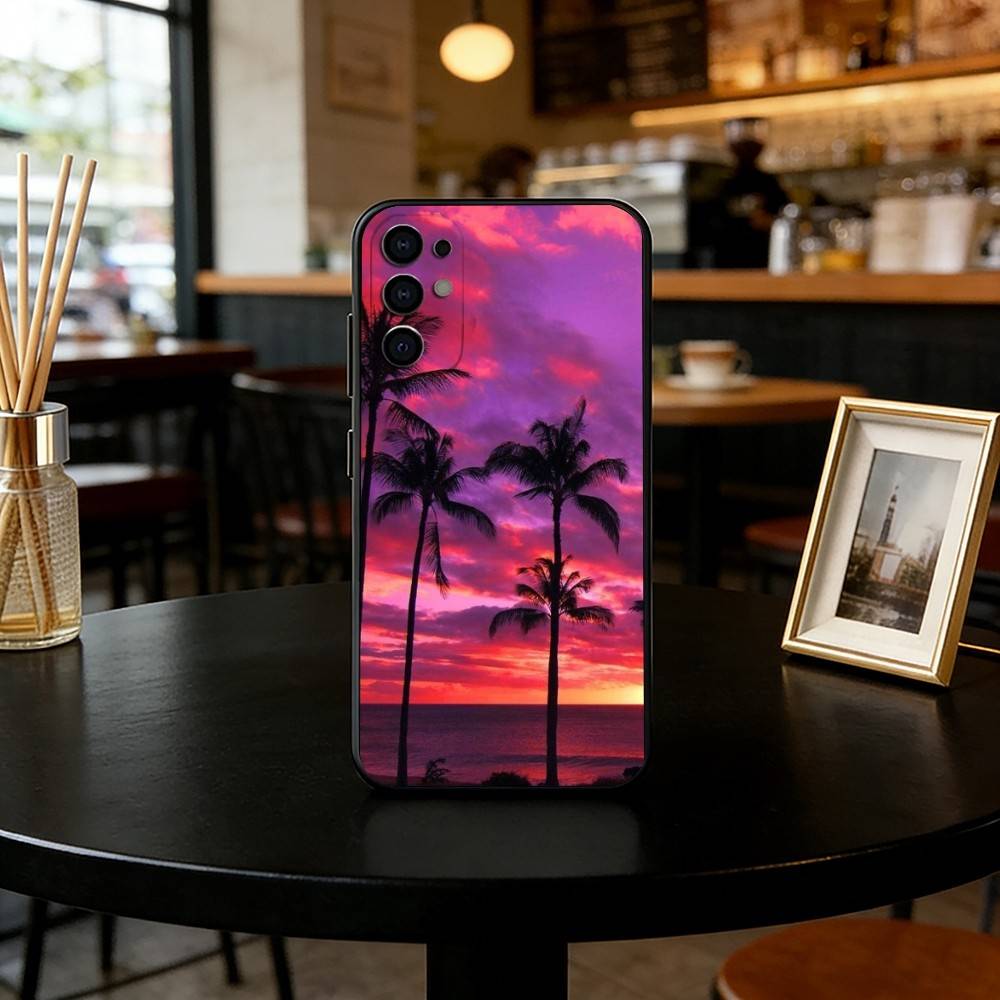 Meeresblick Sonnenuntergang Handyhülle Schwarzes Silikon Weich Für Samsung S25,S24,S21,S22,S23,S30,Ultra,S20,Plus,Fe,Lite