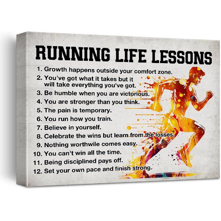 Hijie Running Poster Canvas Wall Art for Bedroom Home Decor, Motivational Running Life Lessons Canvas Print Painting, Running Gifts for Men, 12x15