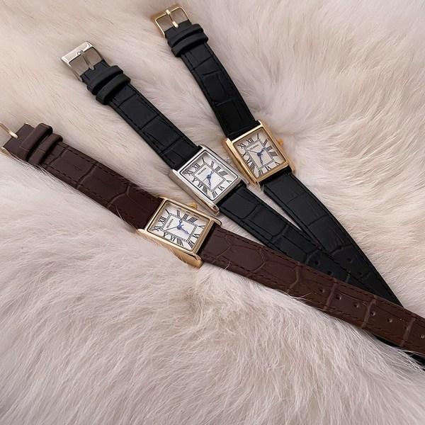 Fet Svart Brun Klassisk Dame Menn Square Square Leather Armbåndsur, Koreansk populære klokker