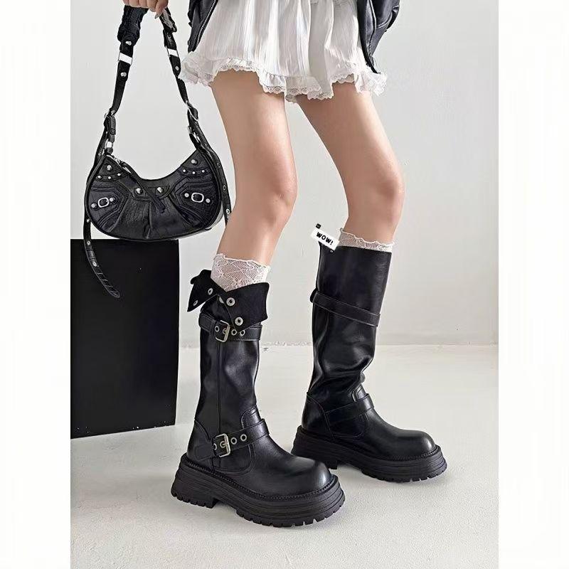 2026 New Retro British Style Thick Heel Long Leg Women's Spring and Autumn Height Increasing Knight Boots