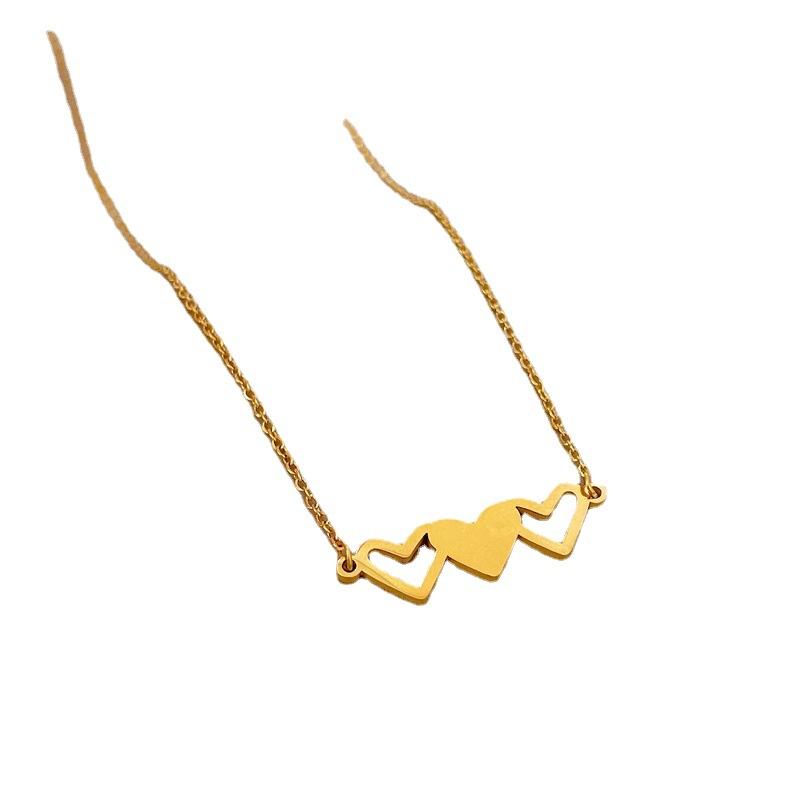 Titanium Steel Heart-To-Heart Love Minimalist Furnace Real Gold Necklace Female Collarbone Chain Accessories