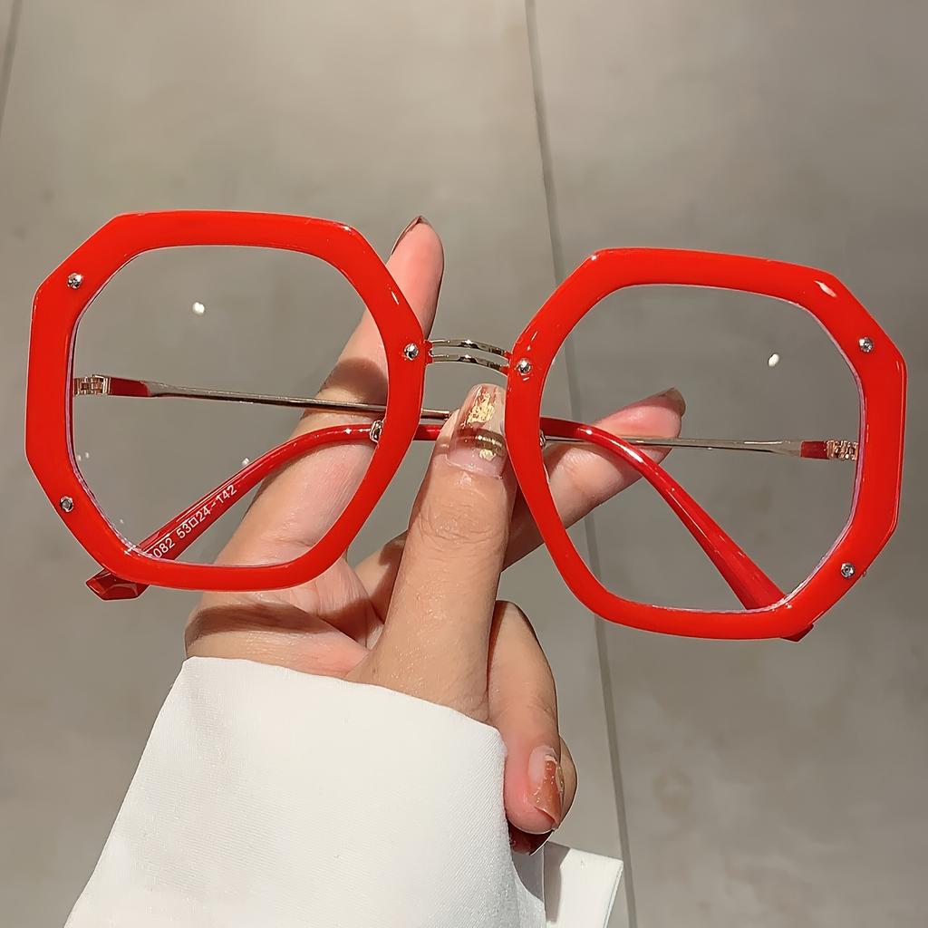 Man Women's Fashionable Plain Glasses Polygonal Frame Versatile Side Hollow Design Casual Comfortable Protective