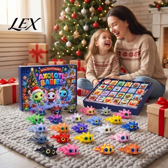 Holiday Boxes Axolotl Advent Calendar 2026, 3D Printed Jointed Flexible Toys, 24 Days Birthday Presents for Boys Girls Christmas Countdown with