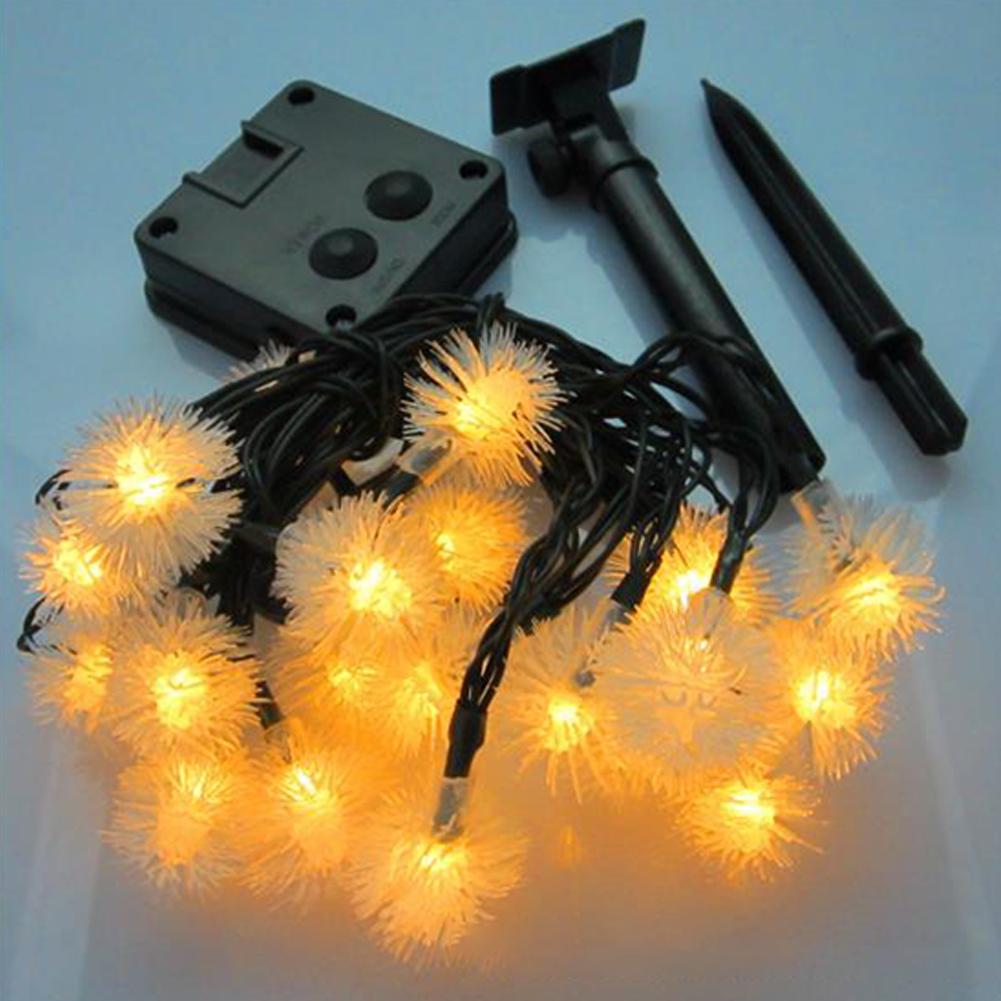 Christmas Solar String Lamp 20LED Fur Ball Style Light String Garden Yard Decoration Color Lights