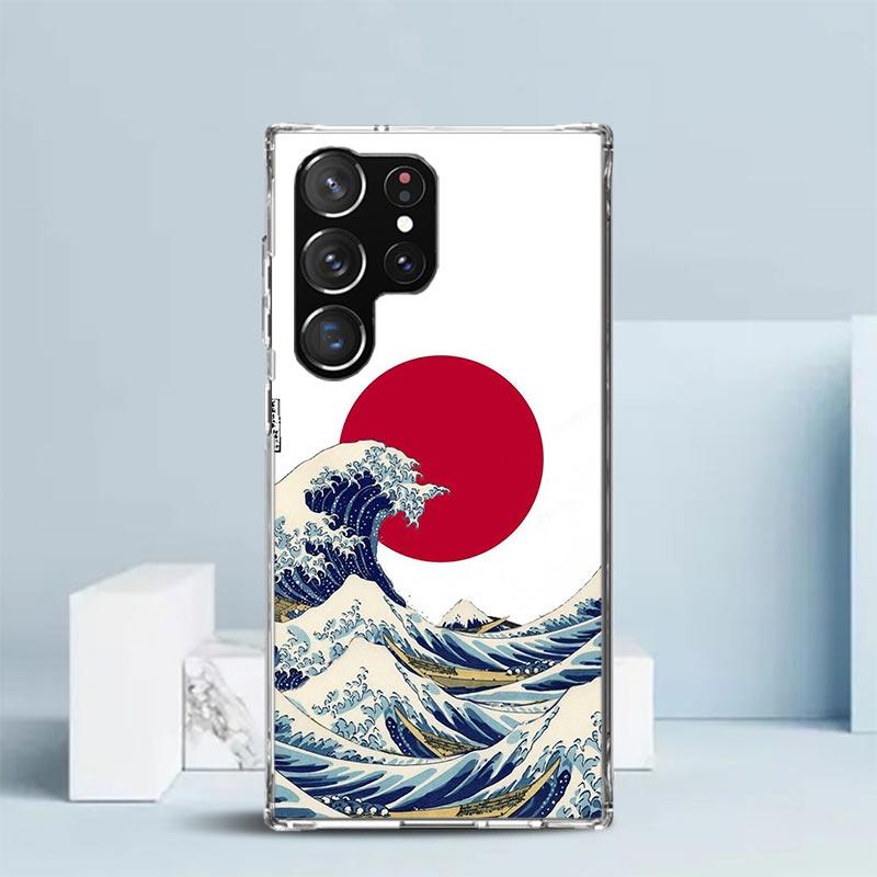 Japanese Style Wave Art Phone Case For Samsung Galaxy S24 S25 Edge S26 Ultra S22 S23 Plus S21 + S20 FE Soft TPU Back Cover Galax