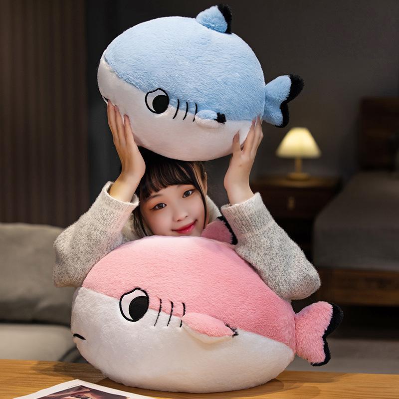 Cute Round Shark Pillow Plush Toy Doll Blue Shark Doll
