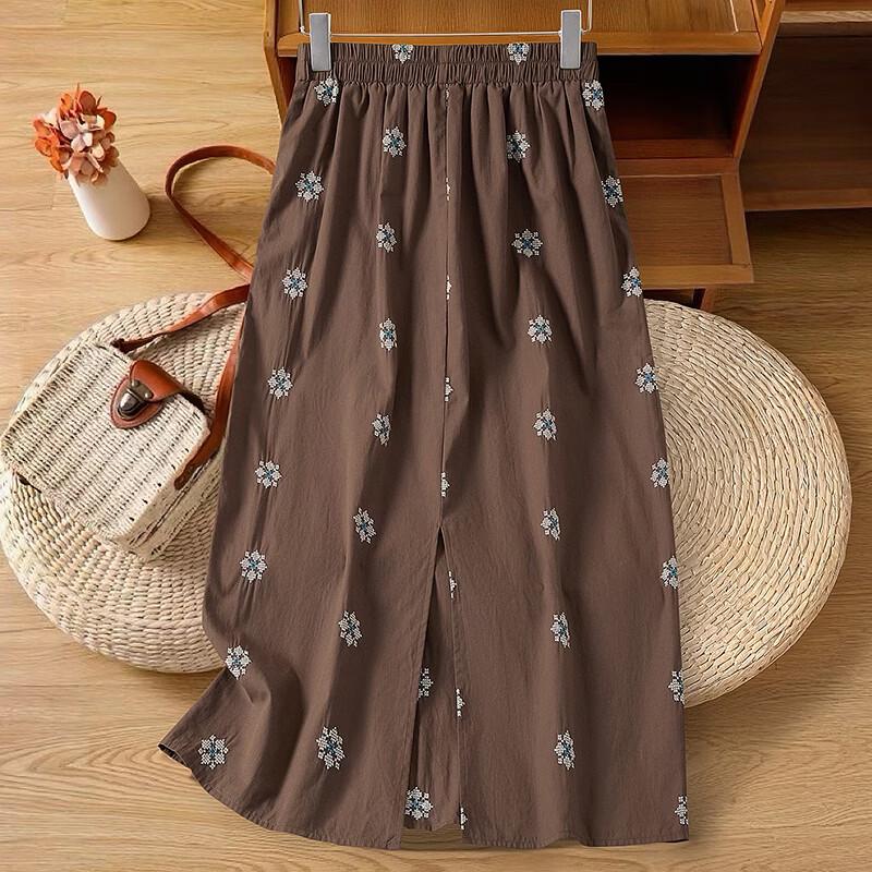 Women's Vintage Embroidered A-Line Midi Skirt